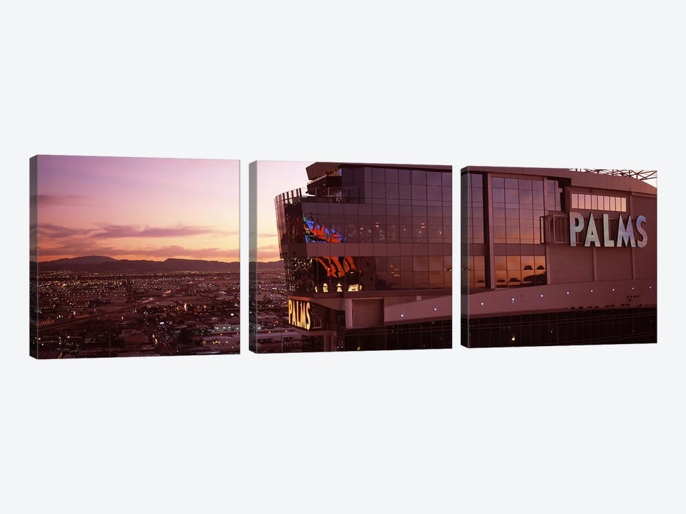 Hotel lit up at dusk, Palms Casino Resort, Las Vegas, Nevada, USA by Panoramic Images 3-piece Canvas Artwork