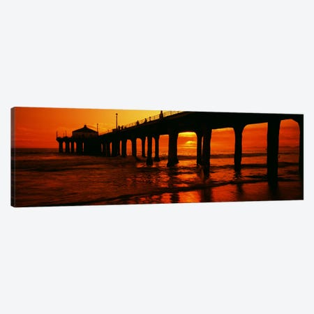 Silhouette of a pier at sunset, Manhattan Beach Pier, Manhattan Beach, Los Angeles County, California, USA Canvas Print #PIM8183} by Panoramic Images Canvas Artwork