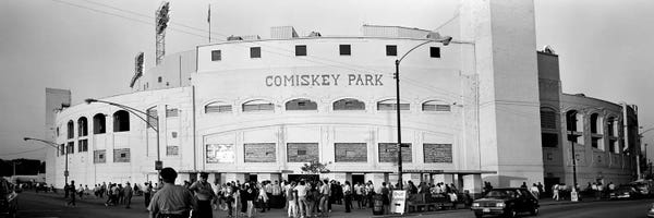 Black & White Scenic Art: People outside a baseball park, old Comiskey Park, Chicago, Cook County, Illinois, USA by Panoramic Images