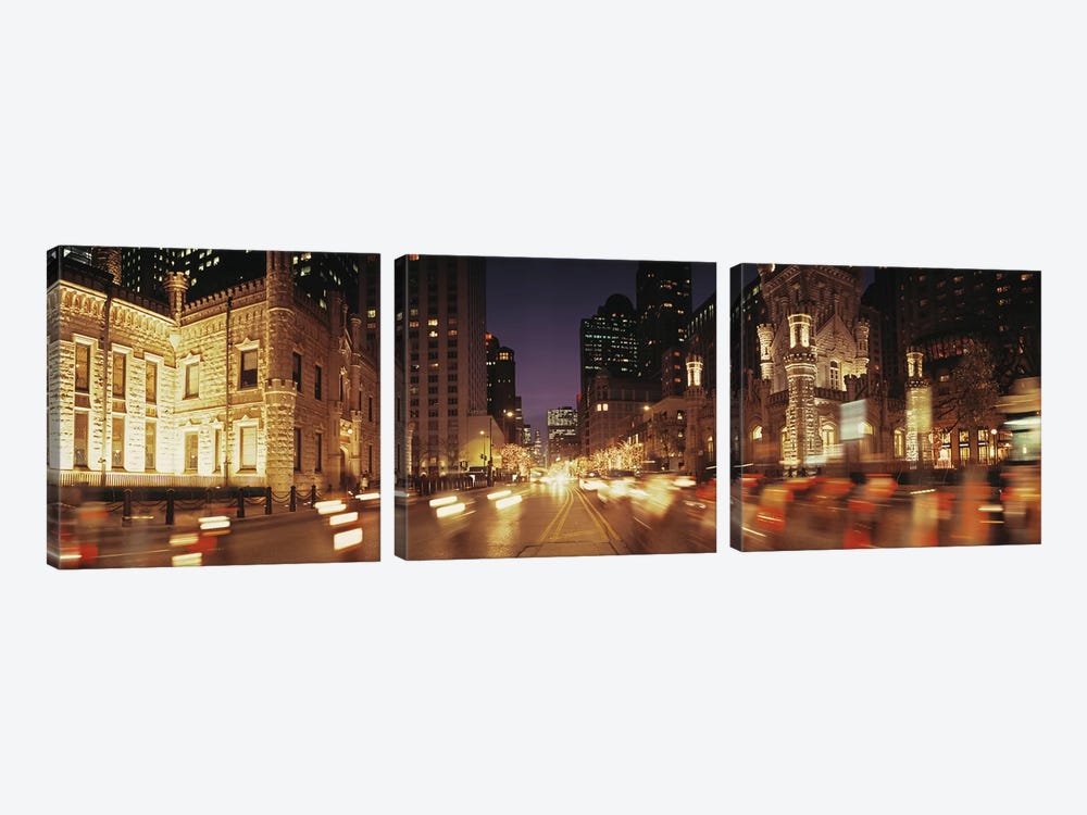Traffic on the road at dusk, Michigan Avenue, Chicago, Cook County, Illinois, USA by Panoramic Images 3-piece Canvas Art Print