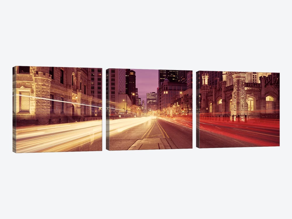 Traffic on the road at dusk, Michigan Avenue, Chicago, Cook County, Illinois, USA #2 by Panoramic Images 3-piece Canvas Art