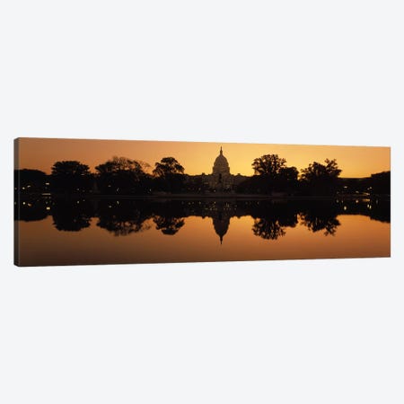 Reflection of a government building in water at duskCapitol Building, Washington DC, USA Canvas Print #PIM8212} by Panoramic Images Canvas Art