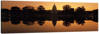 Reflection of a government building in water at duskCapitol Building, Washington DC, USA Canvas Art Print - Washington D.C. Art