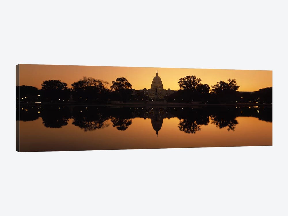 Reflection of a government building in water at duskCapitol Building, Washington DC, USA by Panoramic Images 1-piece Canvas Print