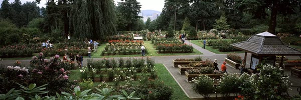 Oregon: Tourists in a rose garden, International Rose Test Garden, Washington Park, Portland, Multnomah County, Oregon, USA by Panoramic Images
