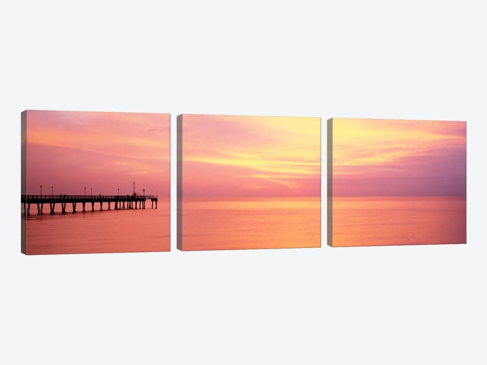Sunset At PierWater, Caspersen Beach, Venice, Florida, USA by Panoramic Images 3-piece Canvas Art