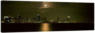 Skyscrapers lit up at night, Coronado Bridge, San Diego, California, USA Canvas Art Print - Panoramic Cityscapes