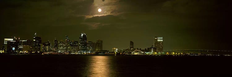 Skyscrapers lit up at night, Coronado Bridge, San Diego, California, USA