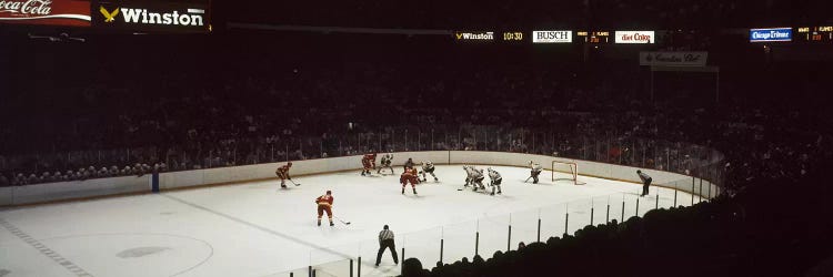 Group of people playing ice hockey, Chicago, Illinois, USA