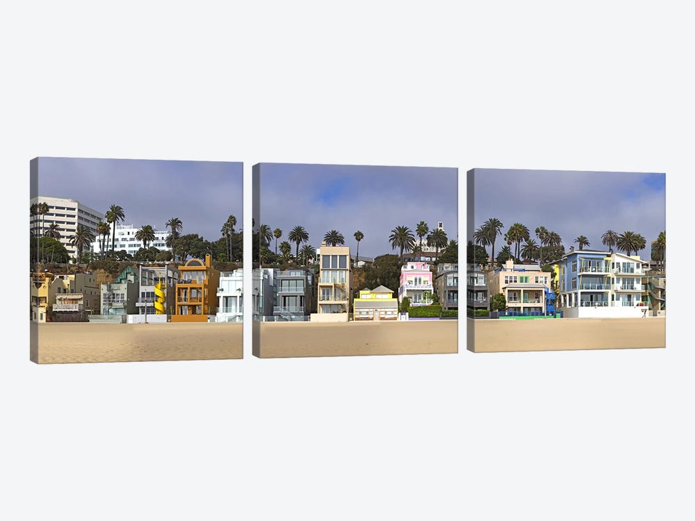 Houses on the beach, Santa Monica, Los Angeles County, California, USA by Panoramic Images 3-piece Canvas Wall Art