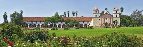Santa Barbara: Garden in front of a mission, Mission Santa Barbara, Santa Barbara, Santa Barbara County, California, USA by Panoramic Images