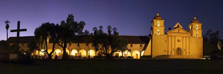 Mission lit up at night, Mission Santa Barbara, Santa Barbara, Santa Barbara County, California, USA