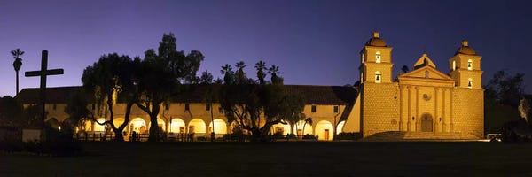 Santa Barbara: Mission lit up at night, Mission Santa Barbara, Santa Barbara, Santa Barbara County, California, USA by Panoramic Images