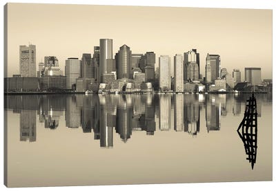 Reflection of buildings in water, Boston, Massachusetts, USA Canvas Art Print - Urban River, Lake & Waterfront Art