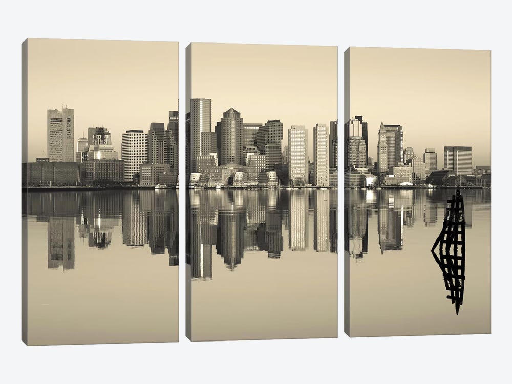 Reflection of buildings in water, Boston, Massachusetts, USA 3-piece Canvas Wall Art