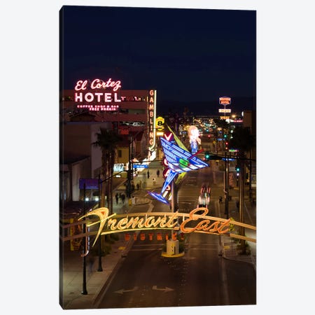 Neon casino signs lit up at dusk, El Cortez, Fremont Street, The Strip, Las Vegas, Nevada, USA Canvas Print #PIM8247} by Panoramic Images Canvas Artwork