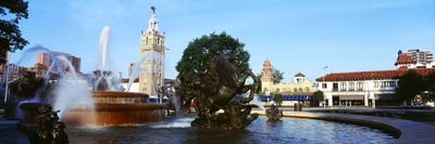 Fountain in a city, Country Club Plaza, Kansas City, Jackson County, Missouri, USA by Panoramic Images framed canvas print