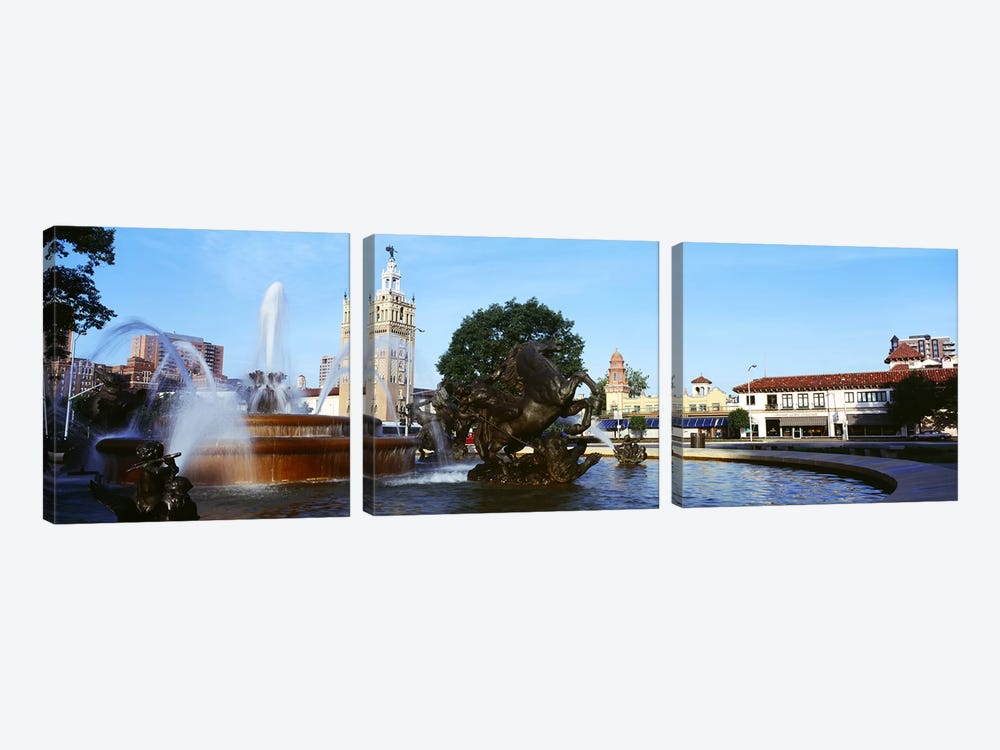 Fountain in a city, Country Club Plaza, Kansas City, Jackson County, Missouri, USA by Panoramic Images 3-piece Canvas Artwork