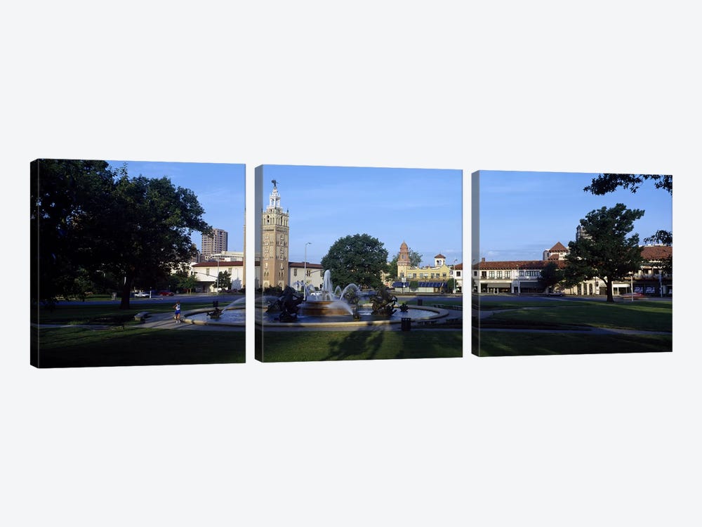 Fountain in a city, Country Club Plaza, Kansas City, Jackson County, Missouri, USA #2 by Panoramic Images 3-piece Canvas Art Print