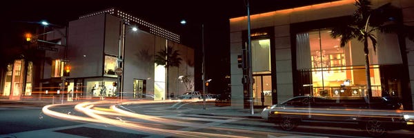 Beverly Hills: Traffic on the road, Rodeo Drive, Beverly Hills, Los Angeles County, California, USA by Panoramic Images