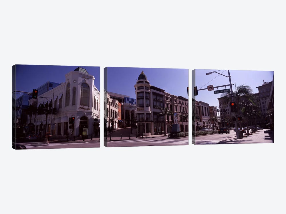 Buildings along the road, Rodeo Drive, Beverly Hills, Los Angeles County, California, USA by Panoramic Images 3-piece Canvas Wall Art