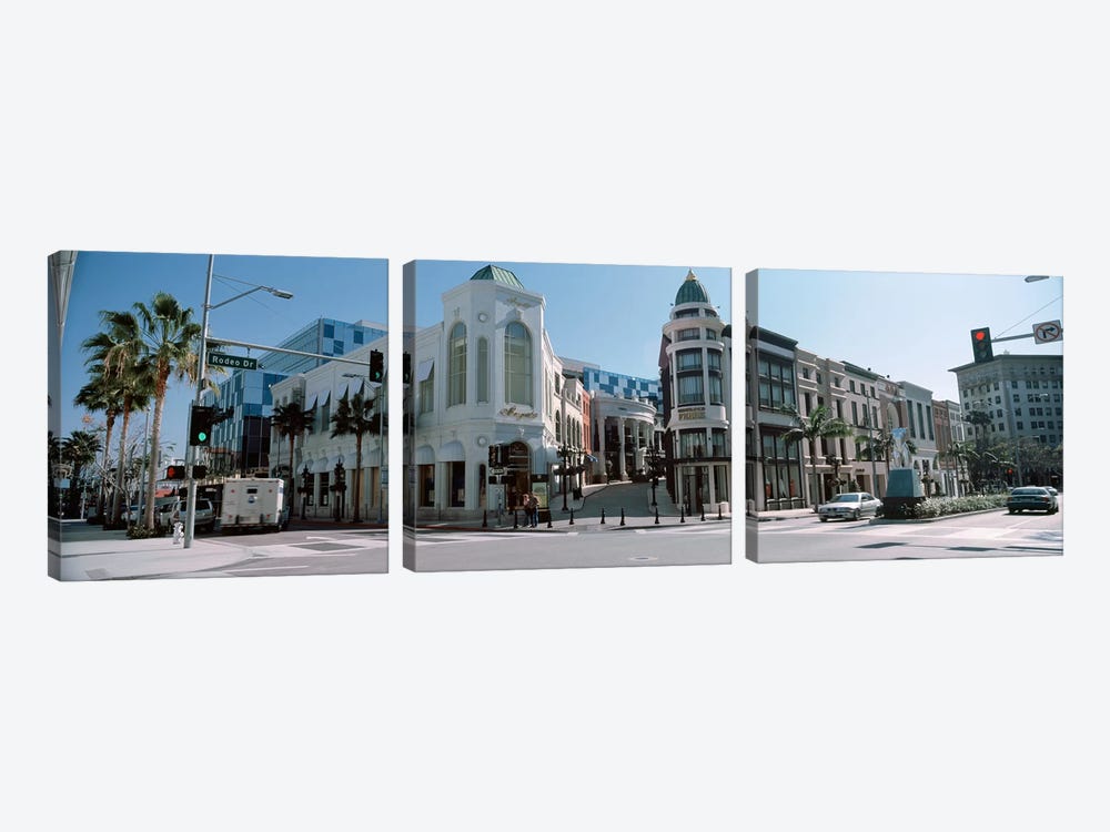 Buildings along the road, Rodeo Drive, Beverly Hills, Los Angeles County, California, USA #2 by Panoramic Images 3-piece Canvas Artwork