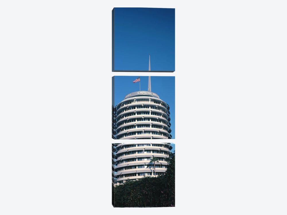Low angle view of an office building, Capitol Records Building, City of Los Angeles, California, USA by Panoramic Images 3-piece Canvas Wall Art