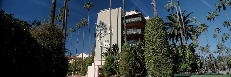 Trees in front of a hotel, Beverly Hills Hotel, Beverly Hills, Los Angeles County, California, USA