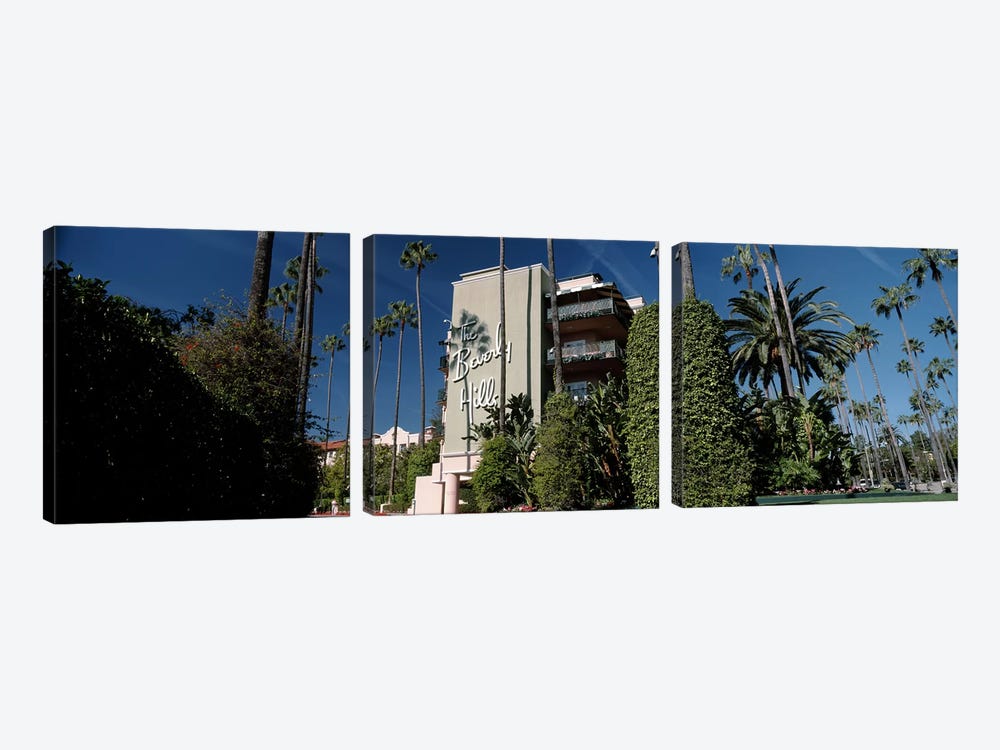 Trees in front of a hotel, Beverly Hills Hotel, Beverly Hills, Los Angeles County, California, USA by Panoramic Images 3-piece Canvas Artwork