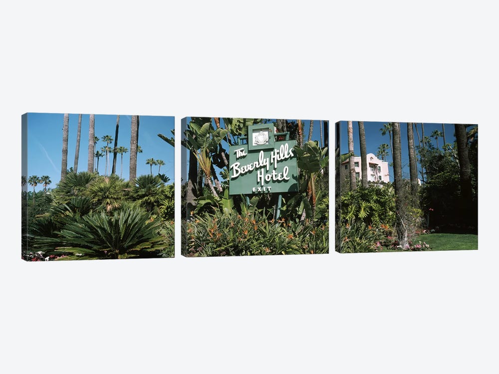 Signboard of a hotel, Beverly Hills Hotel, Beverly Hills, Los Angeles County, California, USA by Panoramic Images 3-piece Canvas Art Print