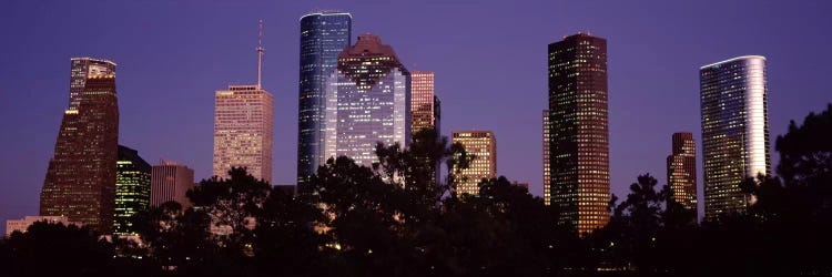Buildings in a city lit up at duskHouston, Harris county, Texas, USA by Panoramic Images wall art