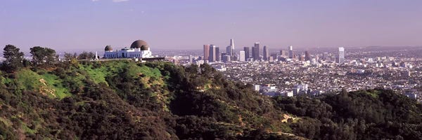 Los Angeles Skylines: Observatory on a hill with cityscape in the background, Griffith Park Observatory, Los Angeles, California, USA 2010 #2 by Panoramic Images