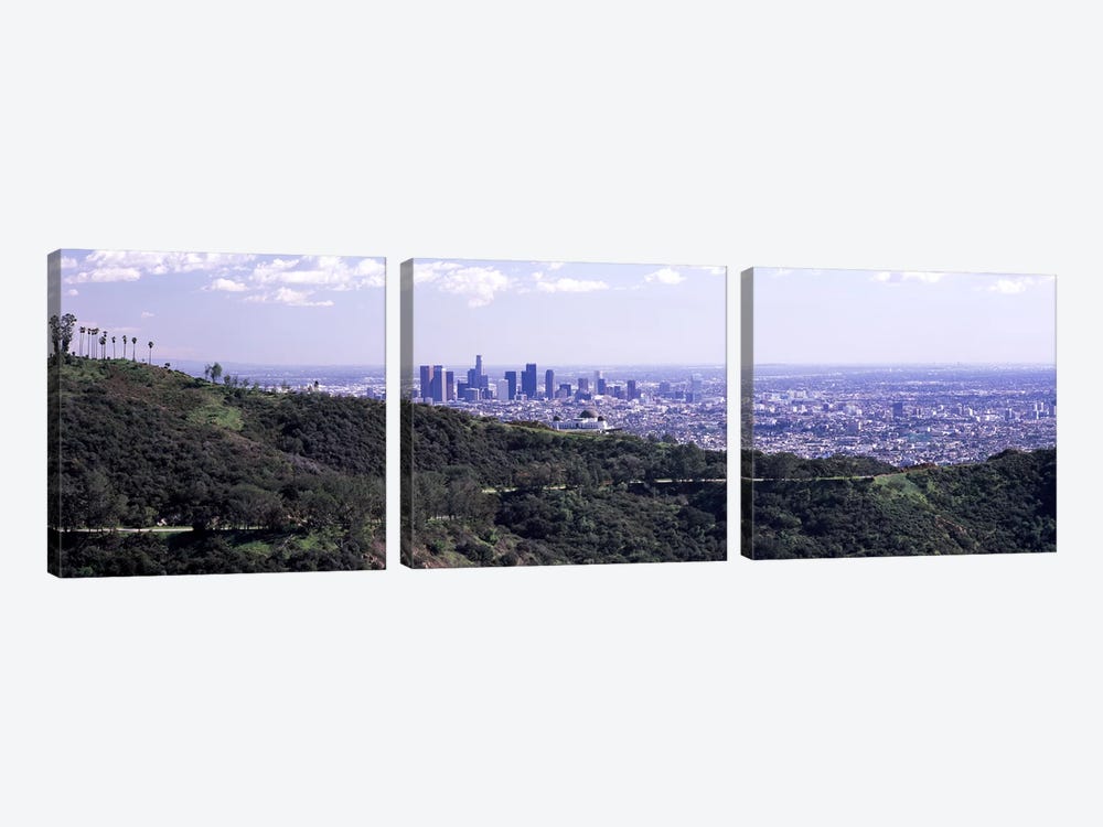 Aerial view of a cityscape, Griffith Park Observatory, Los Angeles, California, USA 2010 by Panoramic Images 3-piece Canvas Art Print