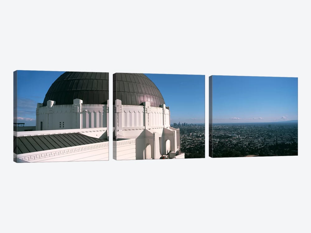 Observatory with cityscape in the background, Griffith Park Observatory, Los Angeles, California, USA 2010 by Panoramic Images 3-piece Canvas Wall Art