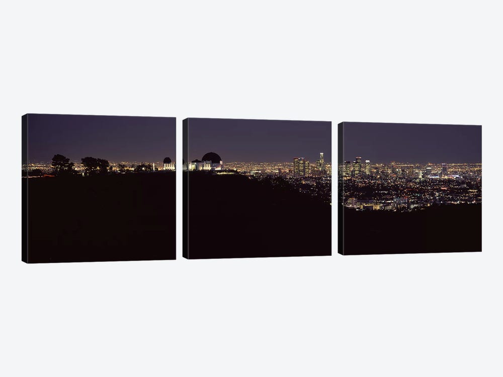 City lit up at night, Griffith Park Observatory, Los Angeles, California, USA 2010 by Panoramic Images 3-piece Canvas Artwork