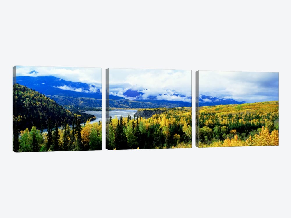 Cloudy Forested Landscape Featuring The Yukon River by Panoramic Images 3-piece Canvas Art