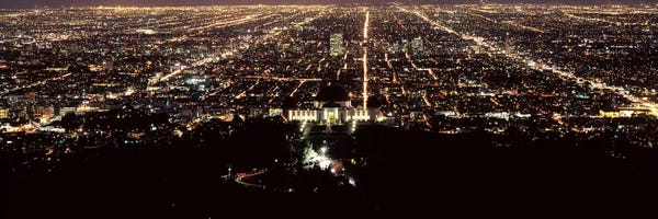 Los Angeles: Aerial view of a cityscape, Griffith Park Observatory, Los Angeles, California, USA by Panoramic Images