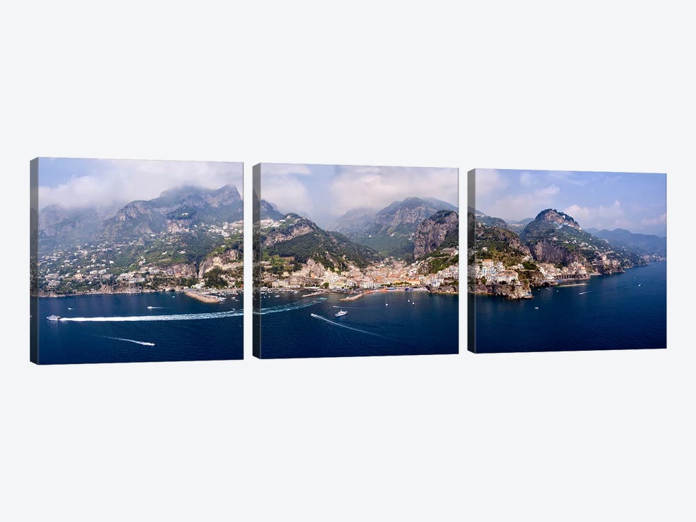 Aerial View Of Amalfi & Atrani, Amalfi Coast, Campania, South Tyrol, Italy by Panoramic Images 3-piece Canvas Art