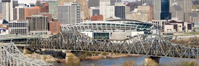 Bridge across a river, Paul Brown Stadium, Cincinnati, Hamilton County, Ohio, USA by Panoramic Images framed canvas print