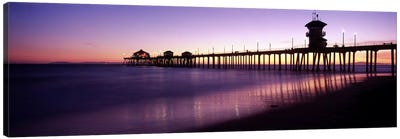 Huntington Beach Pier At Dusk, Huntington Beach, Orange County, California, USA Canvas Art Print - Sunrises & Sunsets Scenic Photography