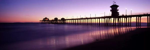 Huntington Beach: Huntington Beach Pier At Dusk, Huntington Beach, Orange County, California, USA by Panoramic Images