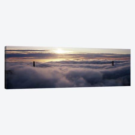 Suspension bridge covered with fog viewed from Hawk Hill, Golden Gate Bridge, San Francisco Bay, San Francisco, California, USA Canvas Print #PIM8320} by Panoramic Images Canvas Artwork