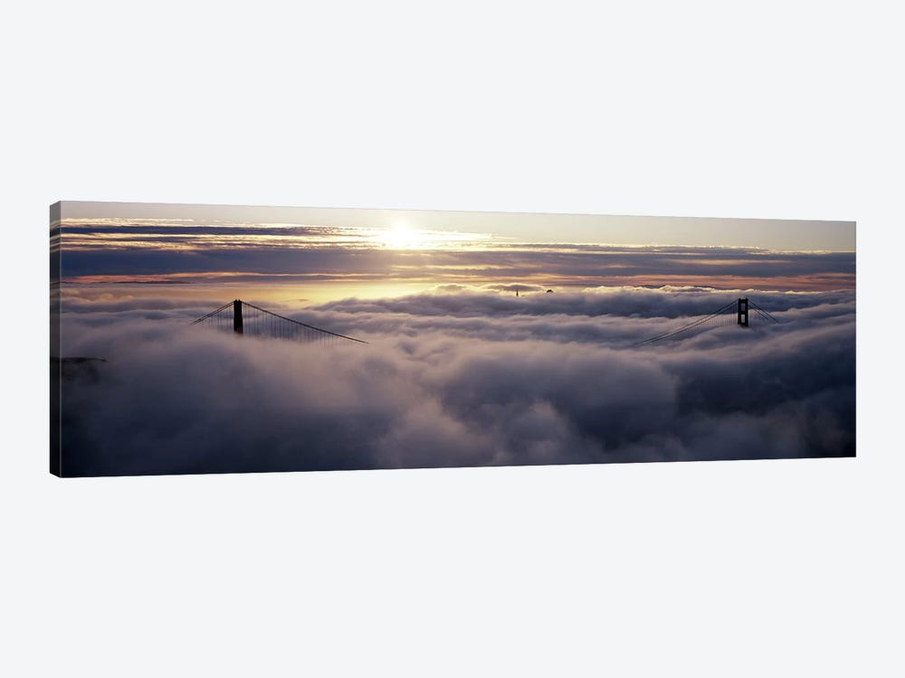 Suspension bridge covered with fog viewed from Hawk Hill, Golden Gate Bridge, San Francisco Bay, San Francisco, California, USA by Panoramic Images 1-piece Canvas Art Print