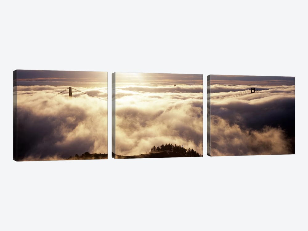 Golden Gate Bridge Surrounded By Fog As Seen From Hawk Hill, San Francisco, California, USA by Panoramic Images 3-piece Canvas Art