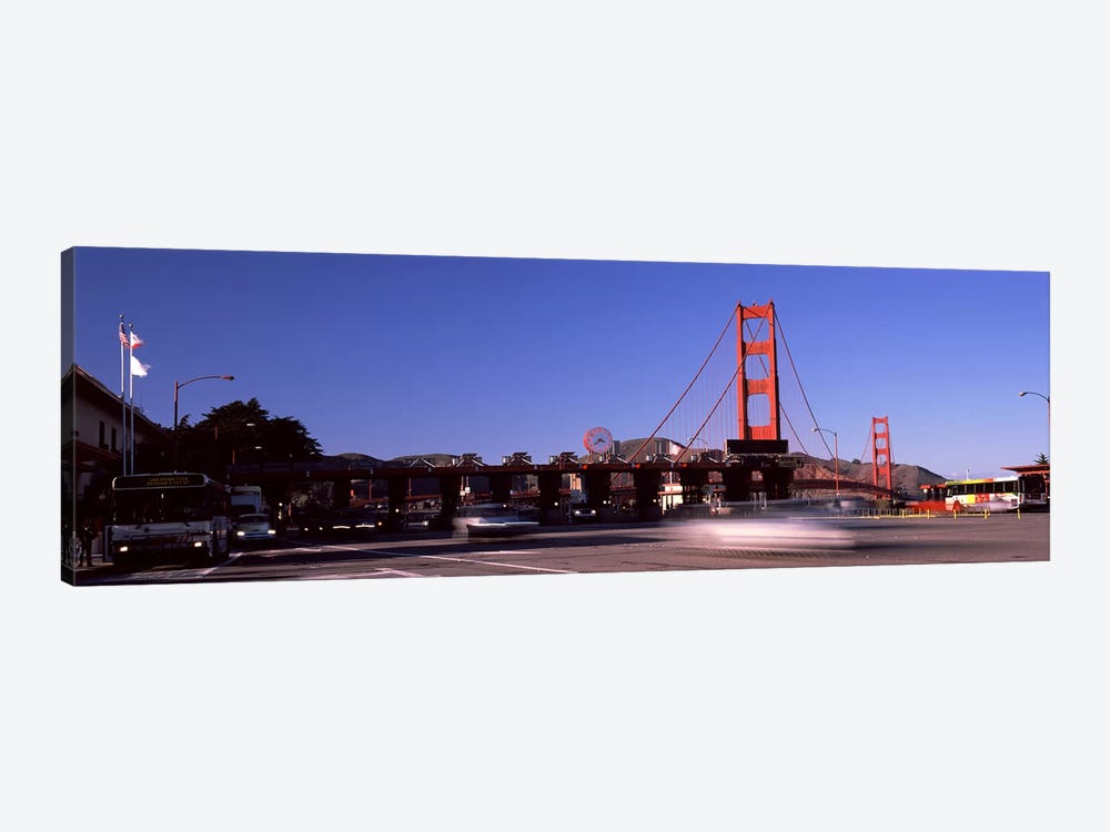 Toll booth with a suspension bridge in the background, Golden Gate Bridge, San Francisco Bay, San Francisco, California, USA 1-piece Canvas Art Print