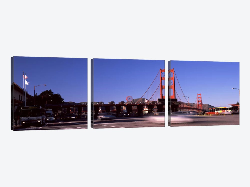Toll booth with a suspension bridge in the background, Golden Gate Bridge, San Francisco Bay, San Francisco, California, USA by Panoramic Images 3-piece Art Print