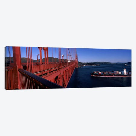 Container ship passing under a suspension bridge, Golden Gate Bridge, San Francisco Bay, San Francisco, California, USA Canvas Print #PIM8327} by Panoramic Images Art Print