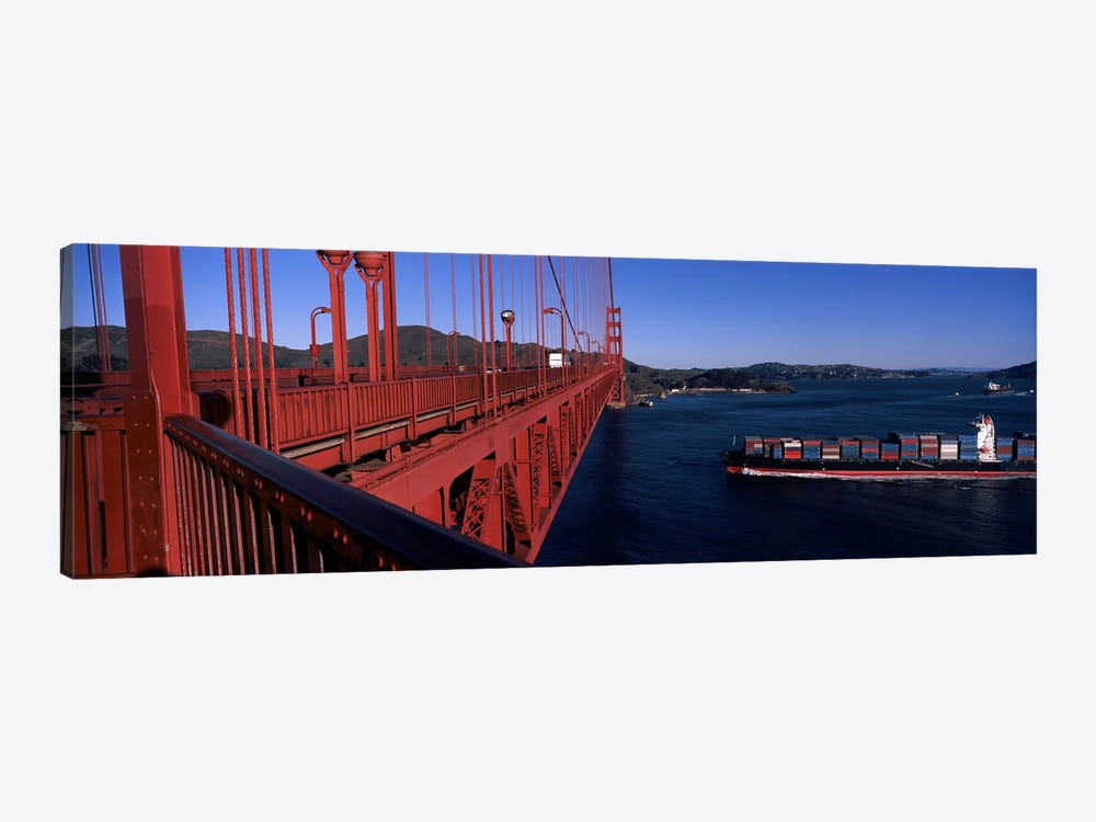 Container ship passing under a suspension bridge, Golden Gate Bridge, San Francisco Bay, San Francisco, California, USA by Panoramic Images 1-piece Canvas Art