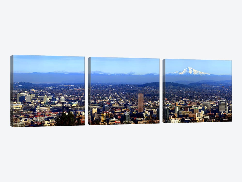 Buildings in a city viewed from Pittock Mansion, Portland, Multnomah County, Oregon, USA 2010 by Panoramic Images 3-piece Canvas Art Print