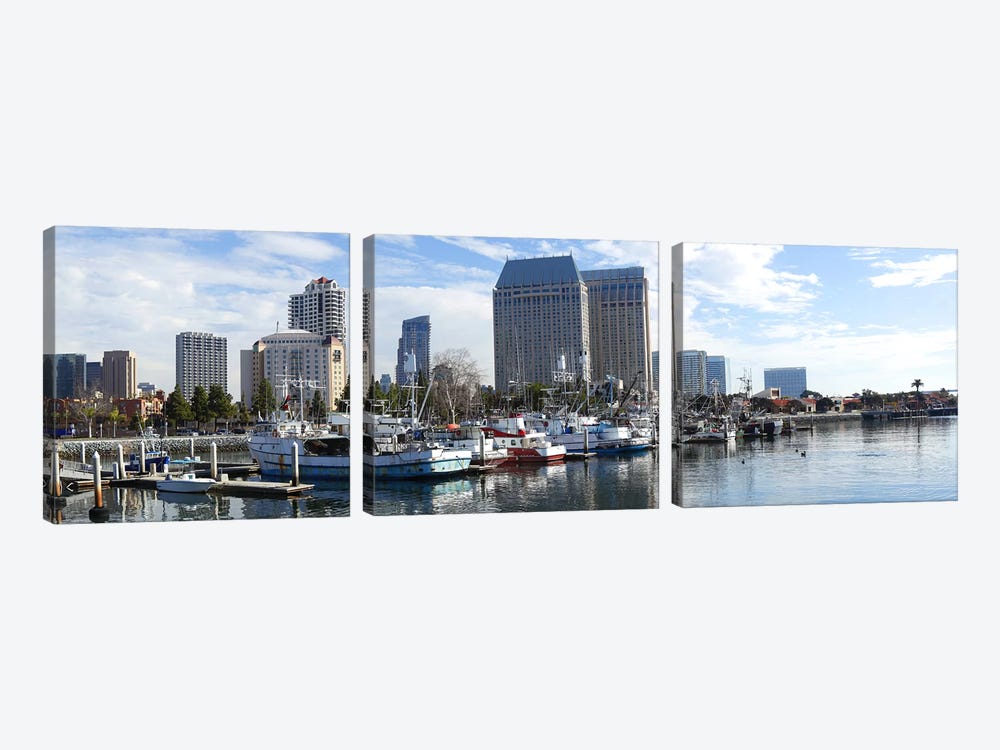 Fishing boats docked at a marina, San Diego, California, USA by Panoramic Images 3-piece Canvas Art